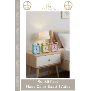 #ÇalarSaat Dekoratif Retro Tasarım Işıklı Kadran Ofis Hediyelik Pilli Renkli Kare Masa Çalar Saat