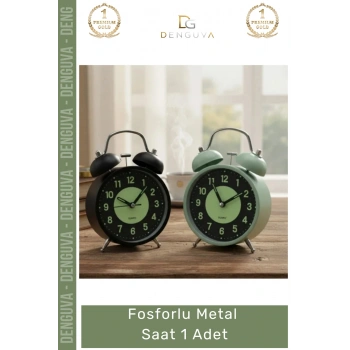 #Saat Nostaljik Retro Tasarım İkiz Çan Yüksek Sesli Alarmlı 11 cm Gece Işıklı Fosforlu Metal Çalar Saat