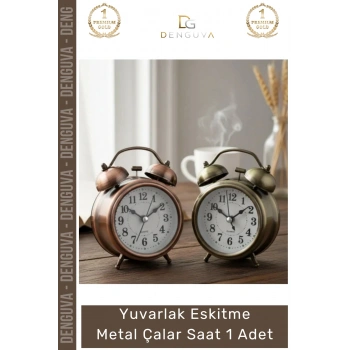 #Saat Nostaljik Retro Dekoratif Vintage Masa Saati Sessiz Yuvarlak Eskitme Metal Çalar Saat
