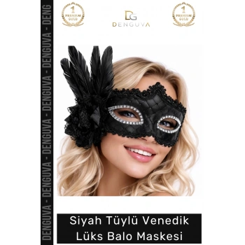 #Maske Lüks Siyah Tüylü İşlemeli Venedik Kostüm Parti Aksesuarı Gösterişli Şıklık Balo Maskesi