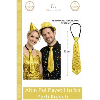 #PartiKravatı Altın Renk Pul Payetli Sahne Kostüm Aksesuarı Şık Ayarlanabilir Işıltılı Parti Kravatı 33 Cm