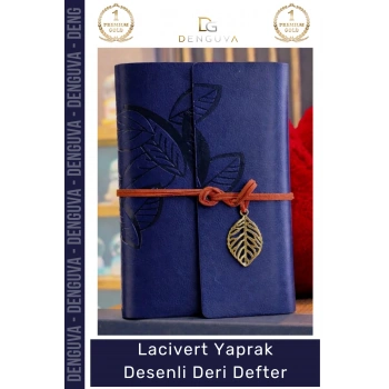 #Ajanda Nostaljik Antik Tasarım Prestijli Hediye Günlük Lacivert Yaprak Desenli Deri Defter