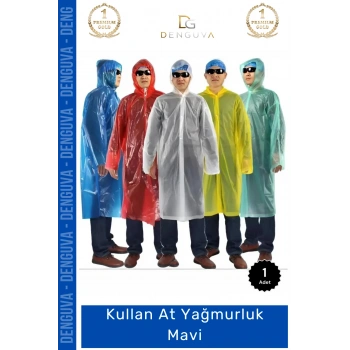 #Yağmurluk Su Geçirmez Kapüşonlu Polietilen Dayanıklı Standart Beden Hafif Kullan At Yağmurluk Mavi