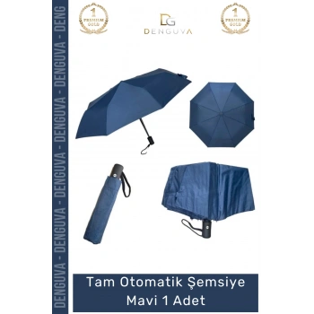 #Şemsiye Rüzgara Dayanıklı Fiber Karbon İskelet Su İtici Pongee Kumaş Tam Otomatik Şemsiye Mavi