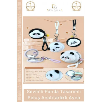 #Ayna Panda Tasarım Yumuşak Kompakt Makyaj Aynası Çanta Aksesuarı Hediyelik Peluş Anahtarlıklı Ayna