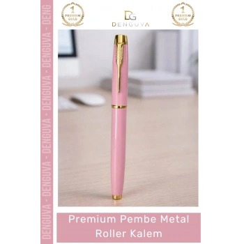 #Kalem Lazer Baskılı Kurumsal Hediye Şık Masif Metal Gövde Premium Pembe Metal Roller Kalem