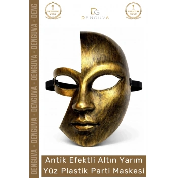 #PartiMaskesi Antik Efektli Altın Metalik Gold Eskitme Şık Balo Kostüm Yarım Yüz Plastik Parti Maskesi