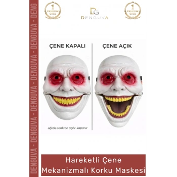 #KorkuMaskesi Hareketli Çene Gerçekçi Tasarım Sahne Performansı Mekanizmalı Kırmızı Korku Maskesi
