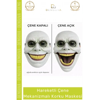 #KorkuMaskesi Hareketli Çene Gerçekçi Halloween Sahne Kostümü Aksesuar Mekanizmalı Yeşil Korku Maskesi
