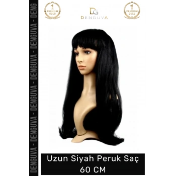 #Peruk Kaliteli Sentetik Uzun Düz Kostüm Parti Sahne Dolgun Konforlu Siyah Peruk Saç 60 CM