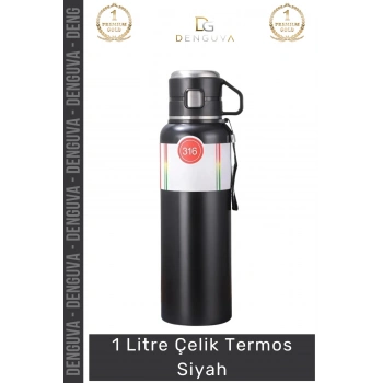 #Termos Çift Katmanlı Vakumlu Yalıtım Paslanmaz Mat Siyah Sızdırmaz 1 Litre Çelik Termos Siyah