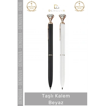 #Kalem Zarafet Prestij Kristal Tasarım Ofis Hediyelik Aksesuar Profesyonel Masa Üstü Taşlı Kalem Beyaz