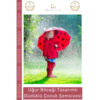 #Şemsiye Kırmızı Uğur Böceği 3D Kulaklı Dayanıklı Güvenli Su Geçirmez Tasarımlı Düdüklü Çocuk Şemsiyesi