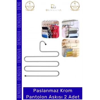 #PantolonAskısı Dayanıklı Elbise Dolabı Düzenleyici Kaymaz Kavramalı Paslanmaz Krom Pantolon Askısı - 2 Adet