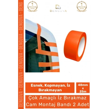 #MontajBandı Turuncu PVC İz Bırakmaz 48mm 25 Metre Oto Ev Ofis Cam Montaj Sabitleme Bandı - 2 Adet