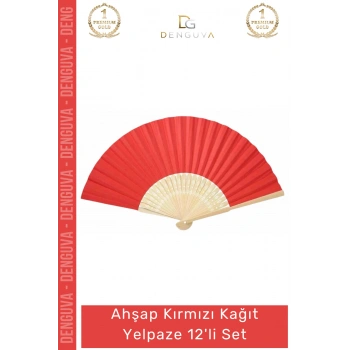 #Yelpaze Düğün Nişan Nikah Kına Gecesi Hediyelik Parti Dekor Ahşap Kırmızı Kağıt Yelpaze 12li Set
