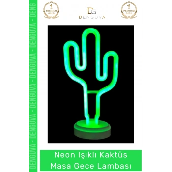 #Lamba Neon Işıklı LED Dekoratif Yeşil Tasarım Modern Ev Ofis Hediye Kaktüs Masa Gece Lambası