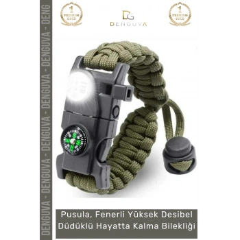 #Bileklik Taktiksel Hayatta Kalma Paracord Pusulalı Ateş Başlatıcı Dağcılık Kamp Bilekliği Haki
