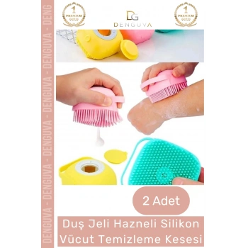 #Lif Şampuan Hazneli Silikon Köpek Kedi Yıkama Fırçası Vücut Temizleme Kesesi Banyo Lifi - 2 Adet