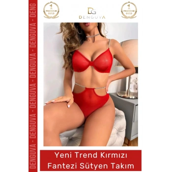 #FanteziSütyen Kırmızı Şık Zarif Transparan Feminen Yeni Sezon Trend Rahat Zincirli File Fantezi Sütyen