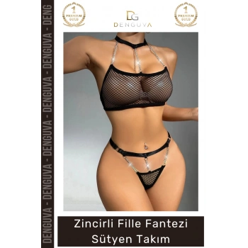 #FanteziSütyen Seksi Zarif Modern Tasarım Konforlu Esnek Şık Zincirli File Fantezi Sütyen Takım