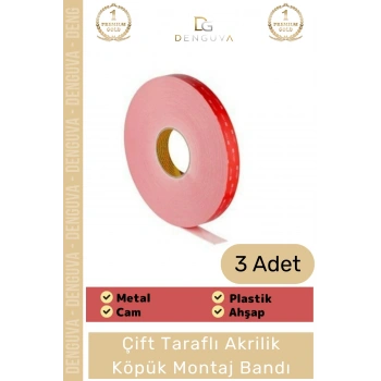 #MontajBandı Çift Taraflı Güçlü PE Köpük Akrilik Yapışkanlı Sabitleme Montaj Bandı 19mm X 2mt - 3 Adet