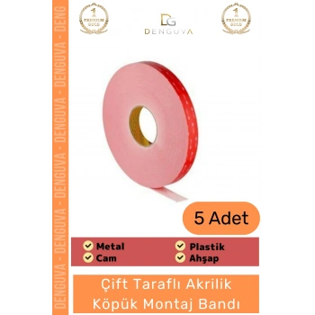 #MontajBandı Çift Taraflı Güçlü PE Köpük Akrilik Yapışkanlı Sabitleme Montaj Bandı 19mm X 2mt - 5 Adet