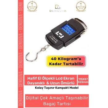 Tartı Dijital Hassas Terazi LCD Ekranlı Taşınabilir Portatif El Terazisi Sağlam Bagaj Tartısı Max 40 Kg