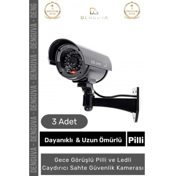 GüvenlikKamerası Caydırıcı Gece Görüş Görünümlü Aktivasyon Işıklı Pilli Kaliteli Shte Güvenlik Kamerası - 3 Adet
