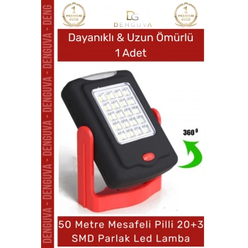 #LedLamba 20 SMD Beyaz Işık 50 Metre Menzil Askılı Pilli Kamp Avcı El Feneri Sert Plastik Parlak Led Lamba
