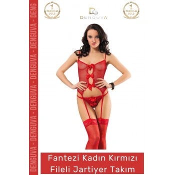 #JartiyerTakım Fantazi Şık Kaliteli Estetik Esnek Kumaş Çoraplı Tanga Modern Kırmızı Fileli Jartiyer Takım