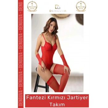 #JartiyerTakım Dantel Şifon Gecelik Eldiven Çorap Seti Şık Lüks Tasarım Fantezi Kırmızı Jartiyer Takım
