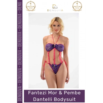 #Bodysuit Kalite Kumaş 100 Dantel Seksi Şık Esnek Standart Moda Pembe Dantelli Fantezi Bodysuit