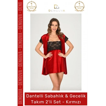 #Gecelik Kadife Lüks Kaliteli Şık Zarif Çeyizlik Dantelli Sabahlık Gecelik Takım 2li Set