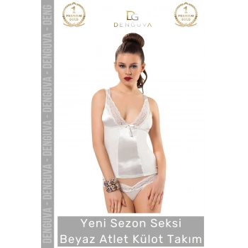#İçÇamaşırı Saten Dantel Detaylı Yumuşak Penye Kumaş Şık Rahat Kaliteli Kadın Beyaz Atlet Külot Takım