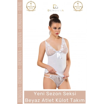 #İçÇamaşırı Saten Dantel Detaylı Yumuşak Penye Kumaş Şık Rahat Kaliteli Kadın Beyaz Atlet Külot Takım