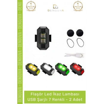 #BisikletLambası Flaşör Motosiklet Bisiklet Scooter Uyumlu USB Şarjlı Mini Taşınabilir Led İkaz Lambası 7 Renkli - 2 Adet