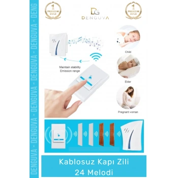 #KapıZili 100 Metre Menzilli Pratik Kolay Kurulum Kaliteli Pilli Şık 24 Melodi Kablosuz Kapı Zili