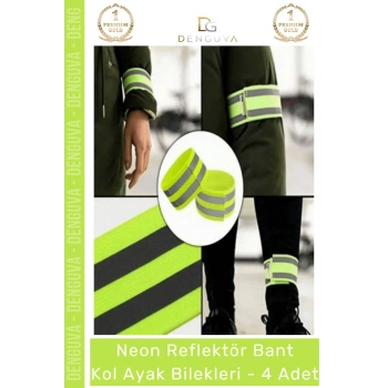#ReflektörBant Neon Sarı Ultra Parlak Gece Güvenliği Esnek Cırtlı Reflektör Bant Kol Ayak Bilek - 4 Adet