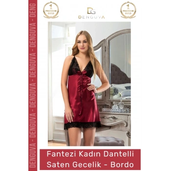 #Gecelik Kaliteli Kumaş Lüks Tasarım Çeyizlik Yumuşak Dokulu Rahat Bordo Dantelli Saten Gecelik