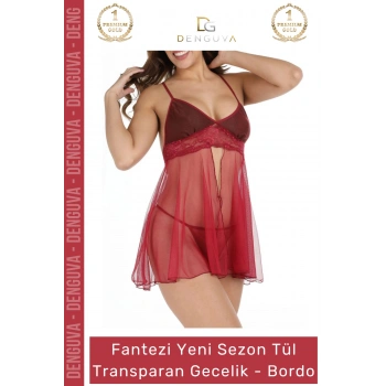#Gecelik Dantel Şifon Saten Kadın Fantezi İç Giyim Lüks Çeyizlik Takım Şık Rahat Bordo Tül Gecelik