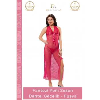 #Gecelik Fantezi Şık Şifon Kumaş Lüks Tasarım Kaliteli Takım Büyüleyici Fuşya Dantel Gecelik