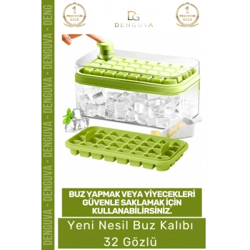 #BuzKalıbı Pratik Düğmeli Kapaklı Gı Sınıfı Mutfak Gereci 32 Yuvalı Buz Küpü Kalıbı Saklama Kutulu