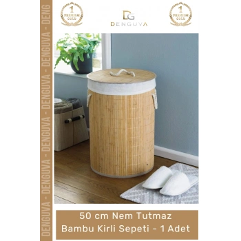 #KirliSepeti DecoHandy Yuvarlak Doğal Hijyenik Çamaşır Kutusu Banyo Şık Tasarım Bambu Kirli Sepeti - 1 Adet