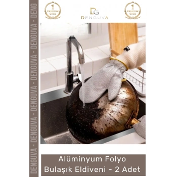 Özel Üretim Isıya Dayanıklı Mutfak Temizlik Tencere Parlatma Alüminyum Folyo Bulaşık Eldiveni - 2 Adet