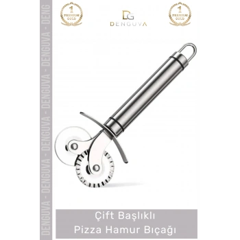 #PizzaBıçağı Profesyonel Paslanmaz Çelik Keskin Mutfak Gereci Çift Başlıklı Pizza Hamur Bıçağı - 1 Adet
