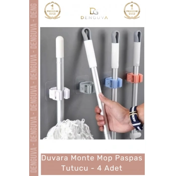 #Askı Yapışkanlı Süpürge Askısı Ev Düzenleyici Aparatı Duvara Monte Mop Paspas Tutucu - 4 Adet