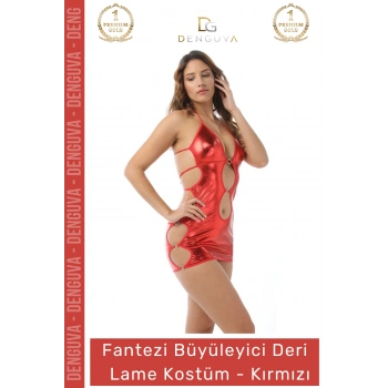 #FanteziKostüm Kırmızı Fantezi Seksüel Şık Estetik Kaliteli Standart Beden Deri Lame Gecelik Kostüm