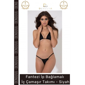 #FanteziÇamaşır Zarif Tasarım İp Bağlamalı Kaliteli Şık Gece Fantezi Dantelli Lüks Siyah İç Çamaşır Takımı