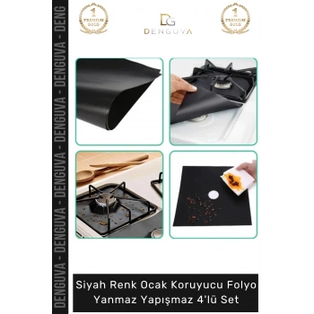#Folyo Siyah Ocak Koruyucu Cam Elyaf Isıya Dayanıklı Kesilebilir Folyo Yanmaz Yapışmaz 4lü Set